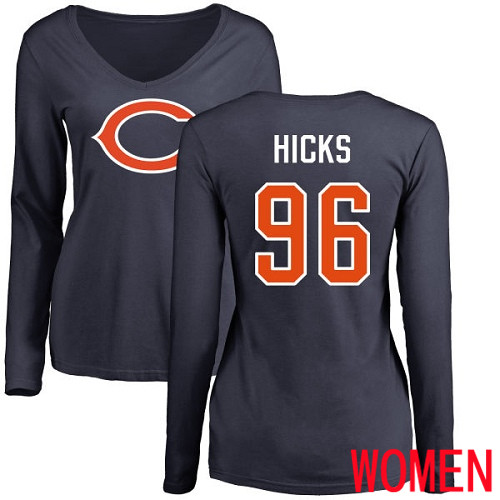 Chicago Bears Navy Blue Women Akiem Hicks Name and Number Logo NFL Football #96 Long Sleeve T Shirt->->Sports Accessory